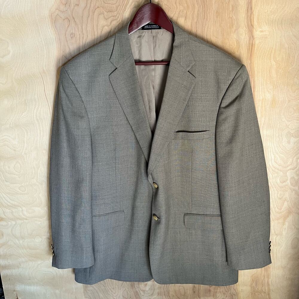 Wool Blend Size 46L Stafford Tan Blazer Tweed 2 Gold Tone Detailed Buttons R-08